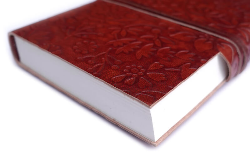Leren Notebook roodbruin bloemmotief