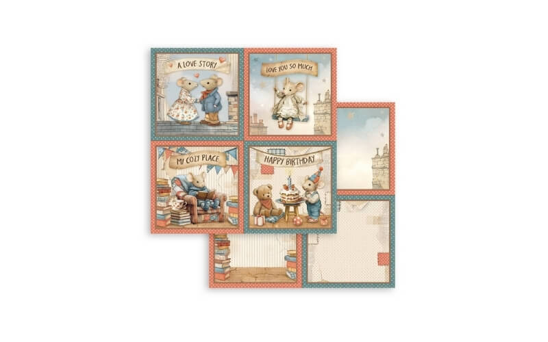 Plakboekpapier 30x30 Family 4 Cards Stamperia