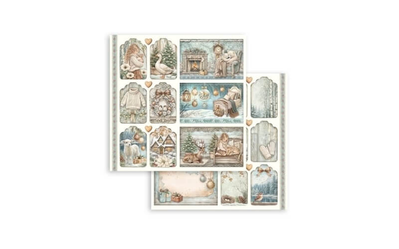 Plakboekpapier 30x30 White Christmas Tags Stamperia