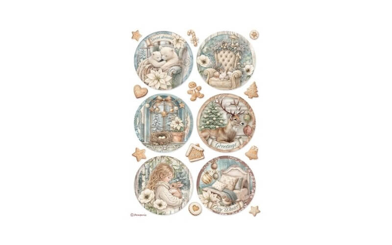Rijstpapier A4 White Christmas 6 Rounds Stamperia