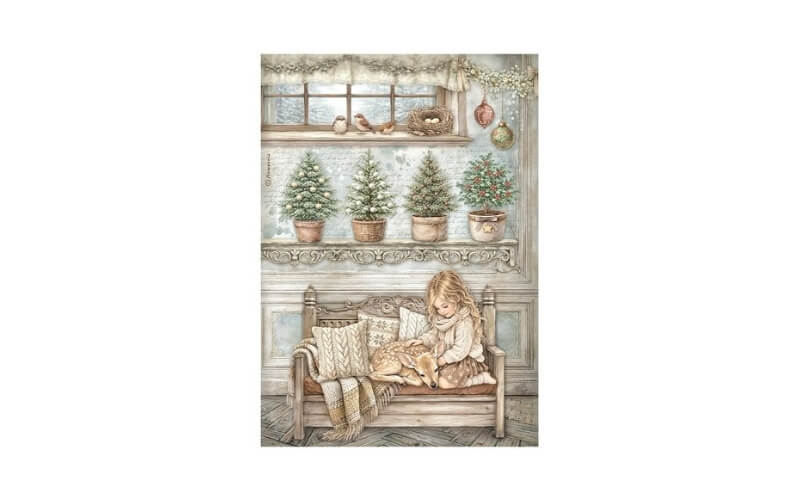 Rijstpapier A4 White Christmas Little Girl Stamperia