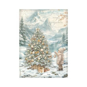 Rijstpapier A4 White Christmas Tree Stamperia