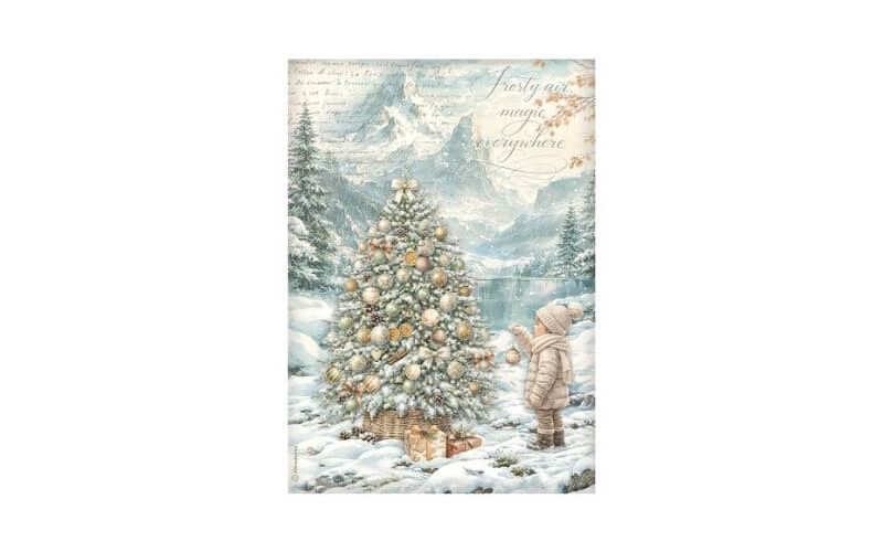 Rijstpapier A4 White Christmas Tree Stamperia